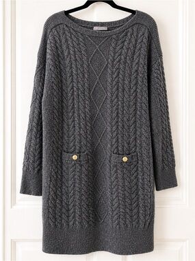 J. Crew Dark Charcoal Knit Sweater Dress Merino Wool Blend